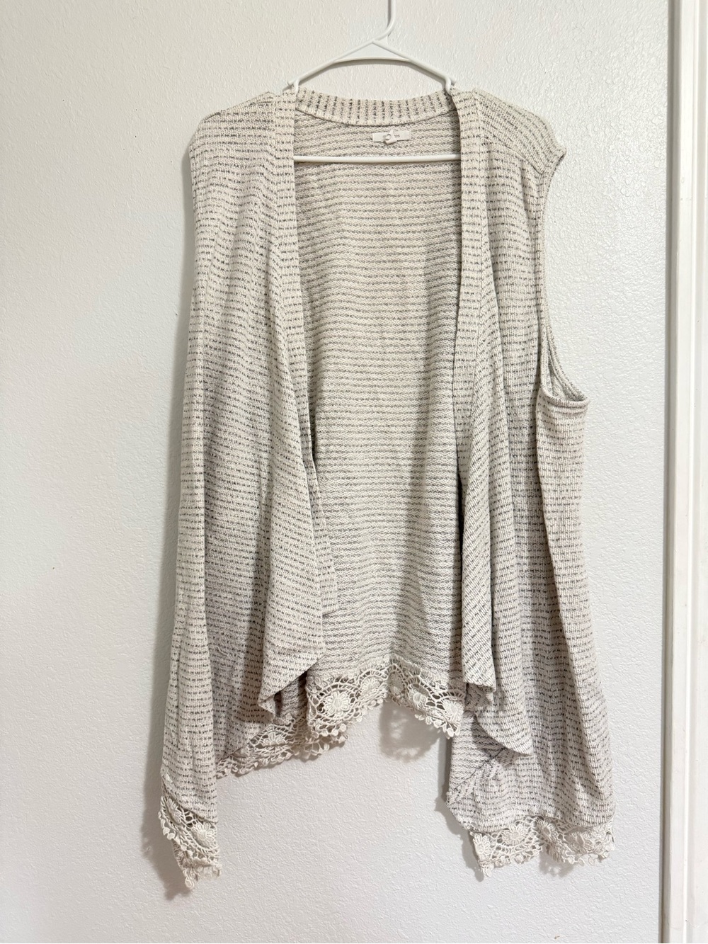 Maurices Cream Open-Front Crochet-Hem Cardigan Shrug